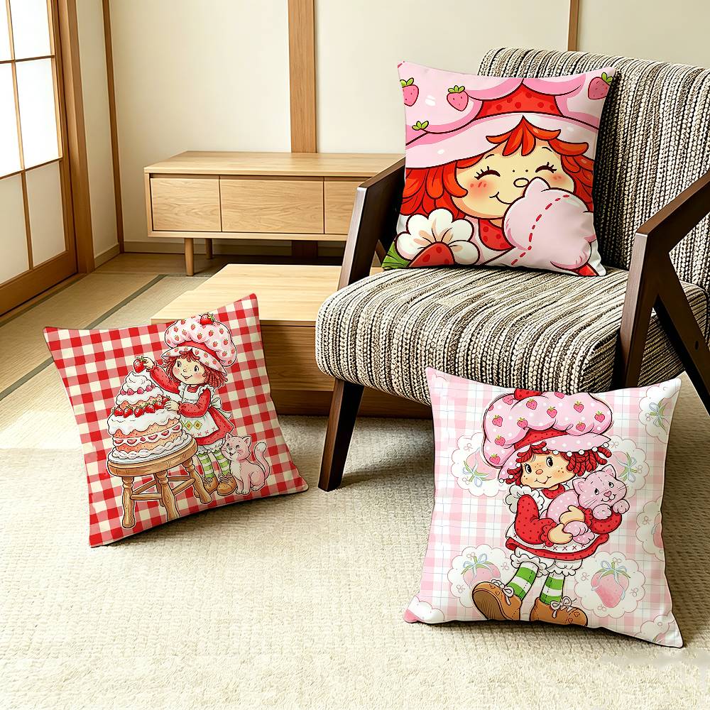 SStrawberry Cartoon SShortcake Girl Pillow Case Pattern Printed Pillowcase For Living Room Sofa Cushion Cover