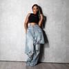 Women's Mid Rise Straight Leg Jeans Loose Fit Patchwork Distressed Denim Pants Streetwear Raw Edge Ripped Trousers