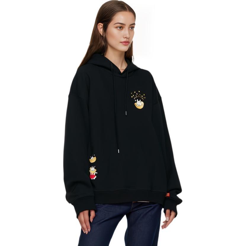 Li-Ning New Year Edition Cartoon Print Loose Hoodie Women Tops Black AWDT056-2