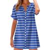 Women Fashion Casual V-neck Short Sleeve Button Stripe Print Dress