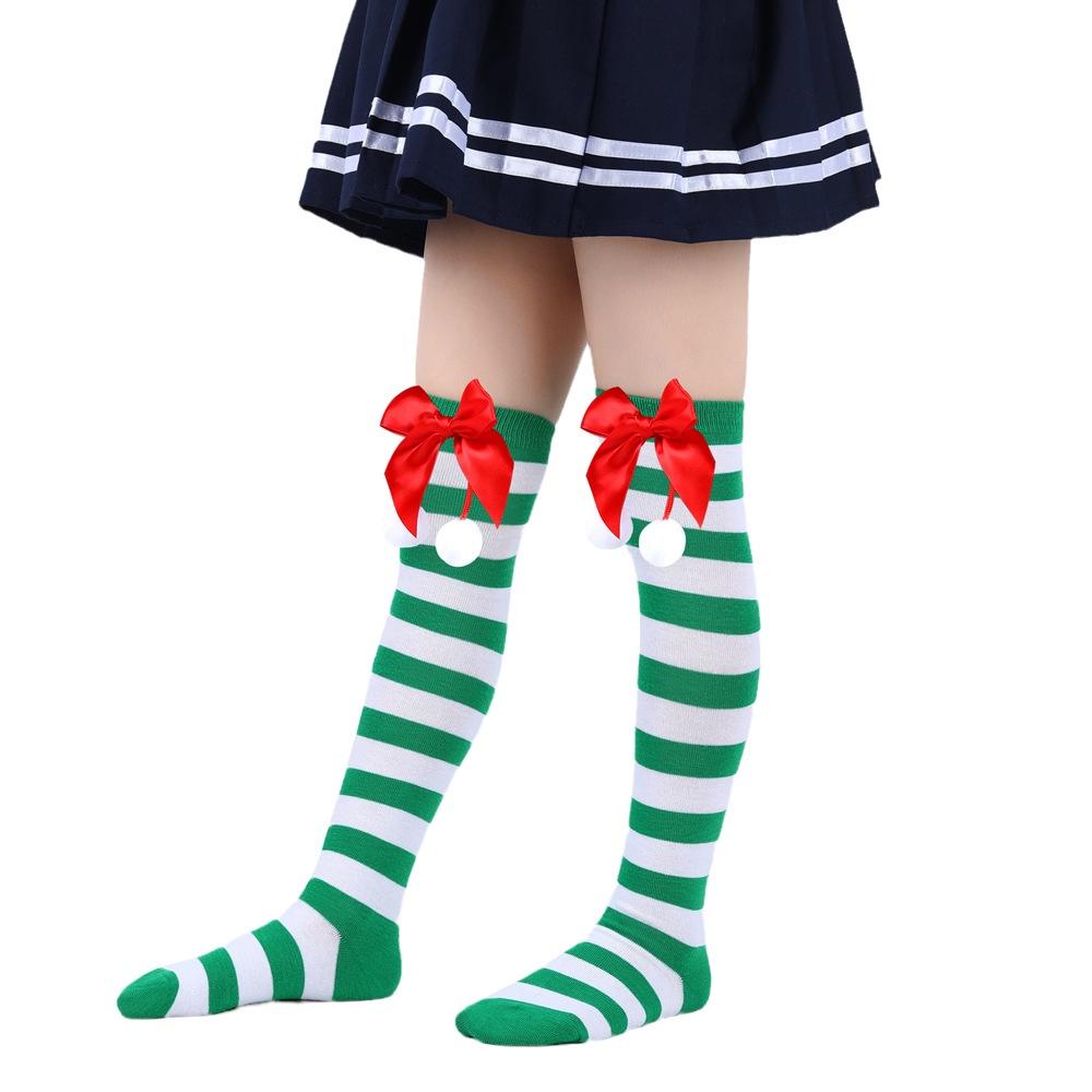 Cute Butterfly Bow Christmas Socks For Girls Long Tube Polyester Fabric