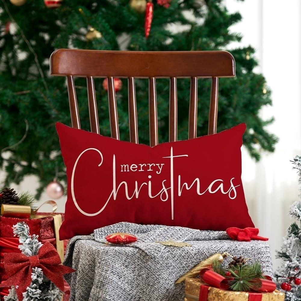 Rectangle Christmas Pillow Cover Linen Cloth Decorative Pillow Cover  Christmas Decor