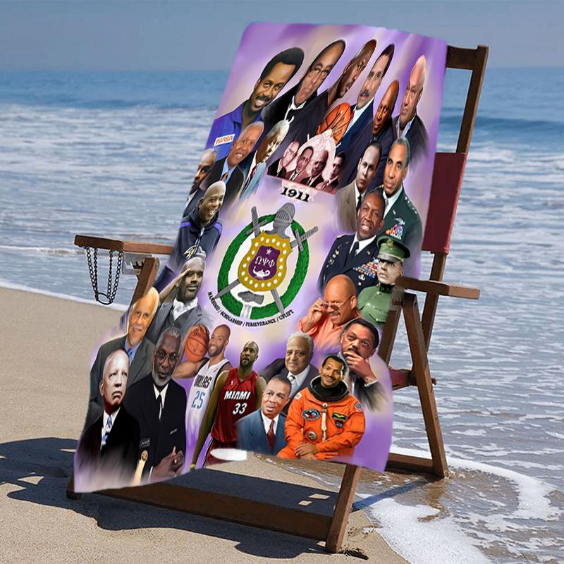 proof beach towel with a Omega Psi Phi pattern - soft,absorbent,quick-drying,machine washable - perfect for swimming,camping,bathing