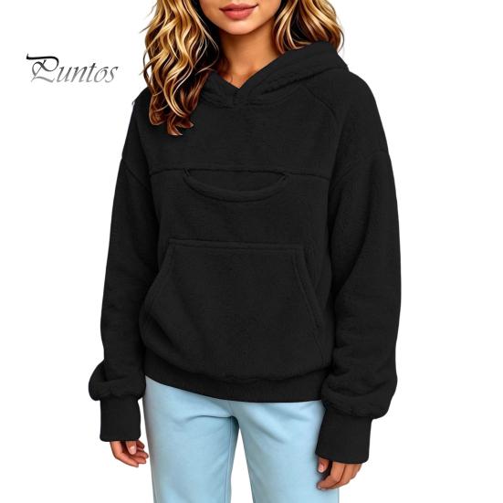 Evcil Hayvan Cebi Olan Kız Çocukları İçin Sıcak Polar Kazak Kapüşonlu, Kedi Köpek Taşıyıcı Kapüşonlu Hayvan Sweatshirt, Çocuklar İçin Oversize Kanguru Cepli Üst Tutucu Sweatshirt