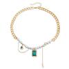Fashionable Women's Choker Necklace with Green Zircon and Imitation Pearls Highlighting Neckline Elegant Charm