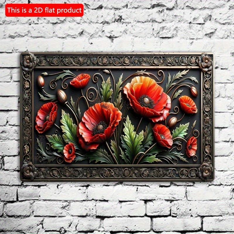 2D Flat 30*20cm, Vintage Floral Wooden Sign, Decorative Red Poppies Wall Art, Multipurpose Wall Hanging Plaque, Home Decor, Kitchen, Garden, Bedroom.
