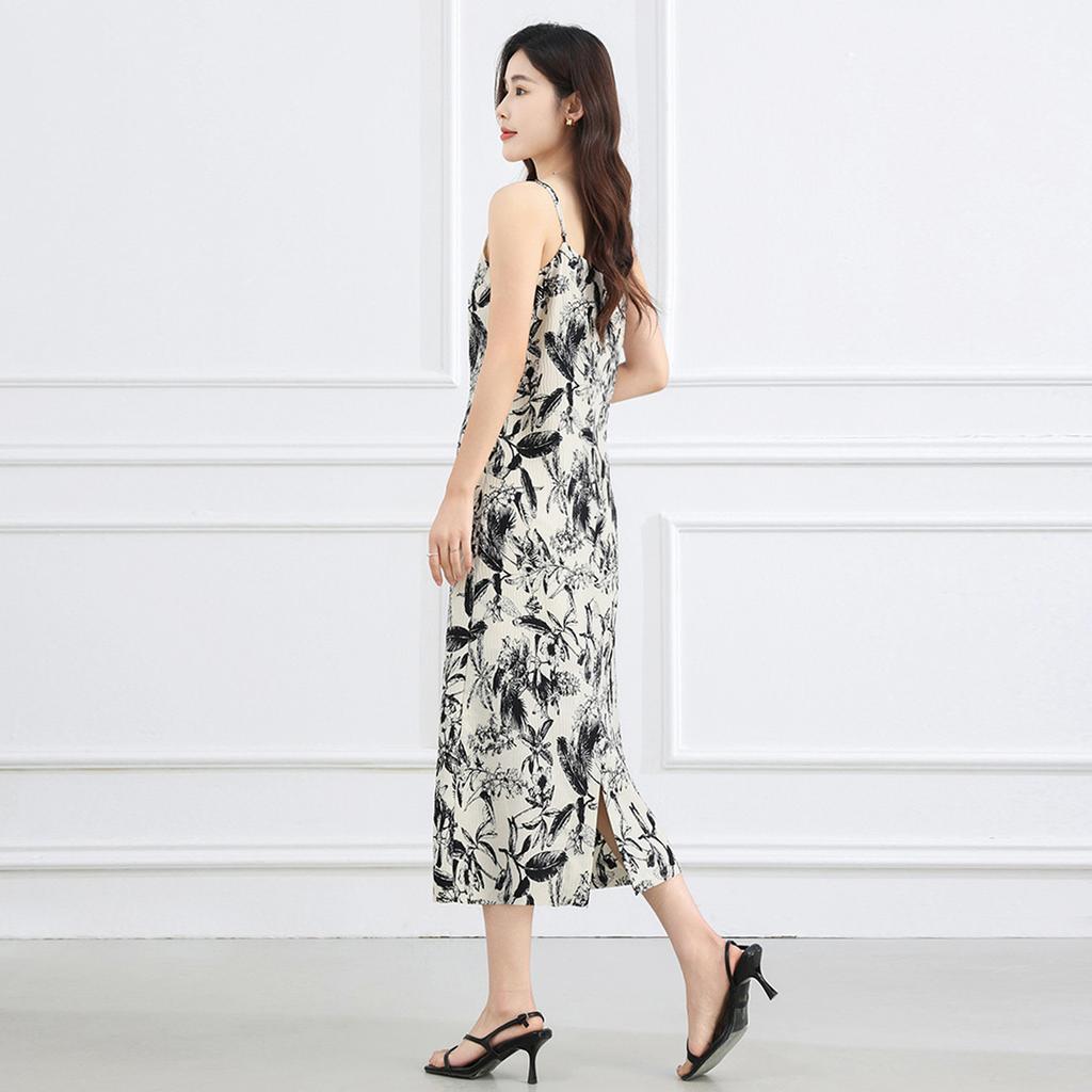 Ink print summer outfit contrasting color women's long camisole dress