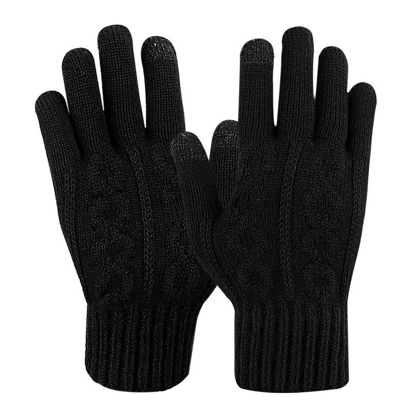 Knitted Touchscreen Five-Finger Gloves: Warm, Breathable, and Fingerless with Jacquard Texture & Fleece Lining for Autumn and Winter.
