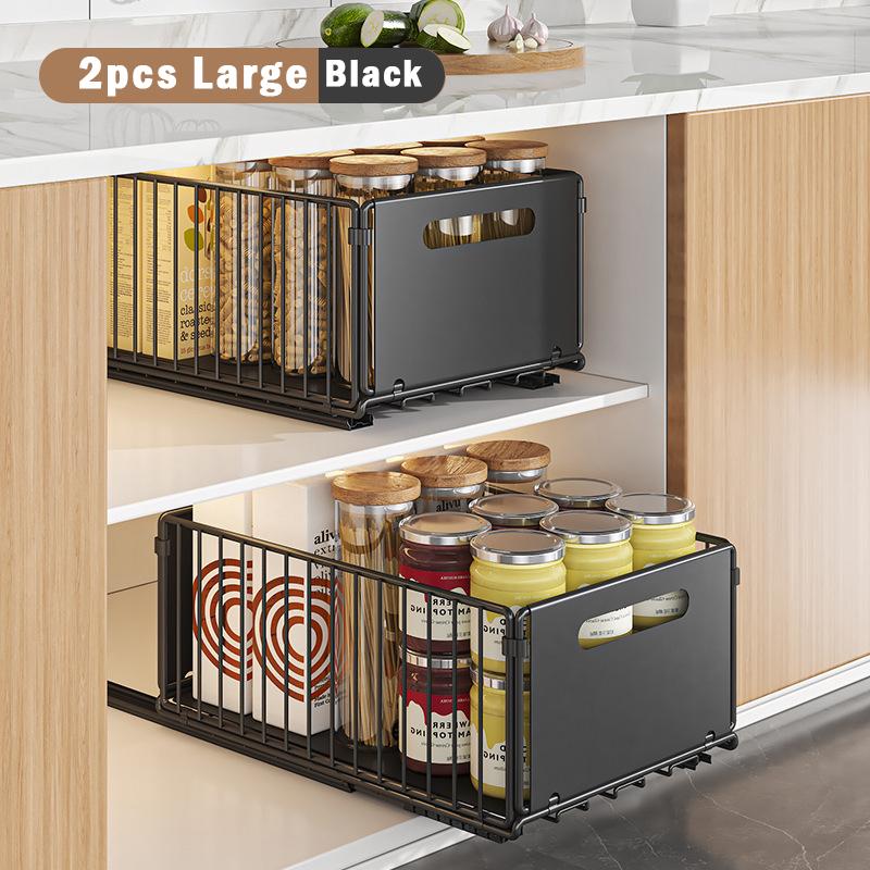 Kitchen Seasoning Bottle Storage Drawer Cabinet Organizer Pull Out Type Storage Rack with Slide Rail Kitchen Cupboard Organizer