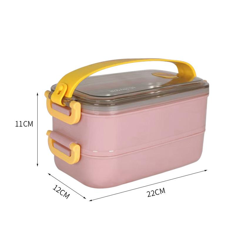 INS Double-layer 304 Stainless Steel Insulated Lunch Box, Divided Compartments for Office Workers and Students, Water-fillable