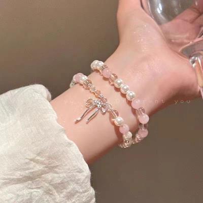Bow Double Glazed Beaded Bracelet Women's New Chinese Super Immortal Sweet Simple Student Bracelet