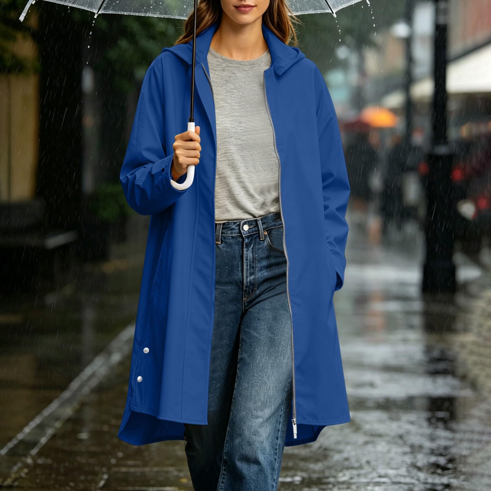 Women s Long Hooded Trench Coat Lightweight Casual S