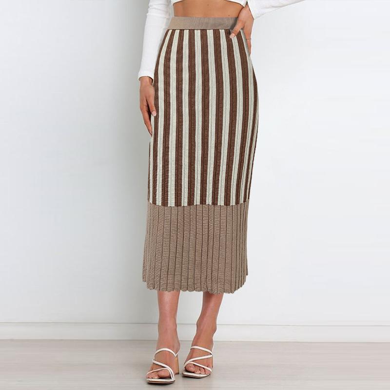 

ZANZEA Женский осенний трикотаж в полоску, повседневные вязаные юбки в рубчик XL хаки