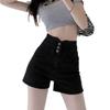Elastic High-Waist Denim Shorts with Slimming Straight-Leg Design and Abdomen Control for Women