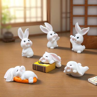 8 Pcs Rabbit Fairy Garden Accessories Mini Resin White Bunny Figurine Miniature Rabbit Animal Figures for Spring Easter Egg Fillers Party Supplies