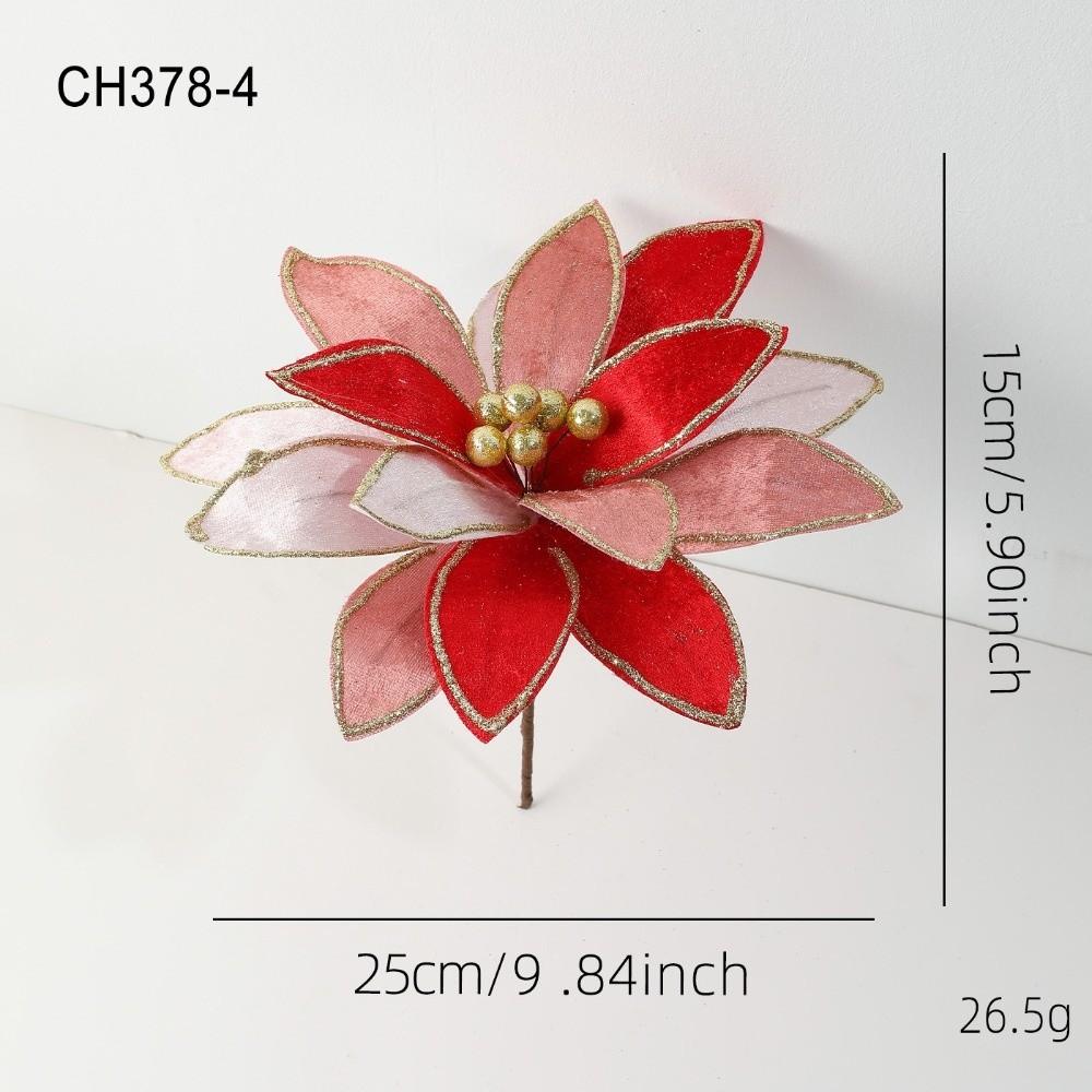 25CM Artificial Poinsettia Flower Glitter Sequins Christmas Glitter Flower Sparkling DIY Christmas Flower