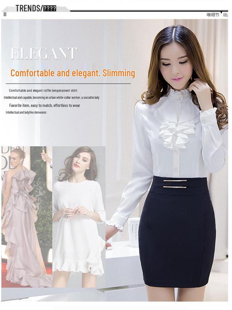 Women's Professional Long-Sleeve White Shirt for Autumn/Winter 2024