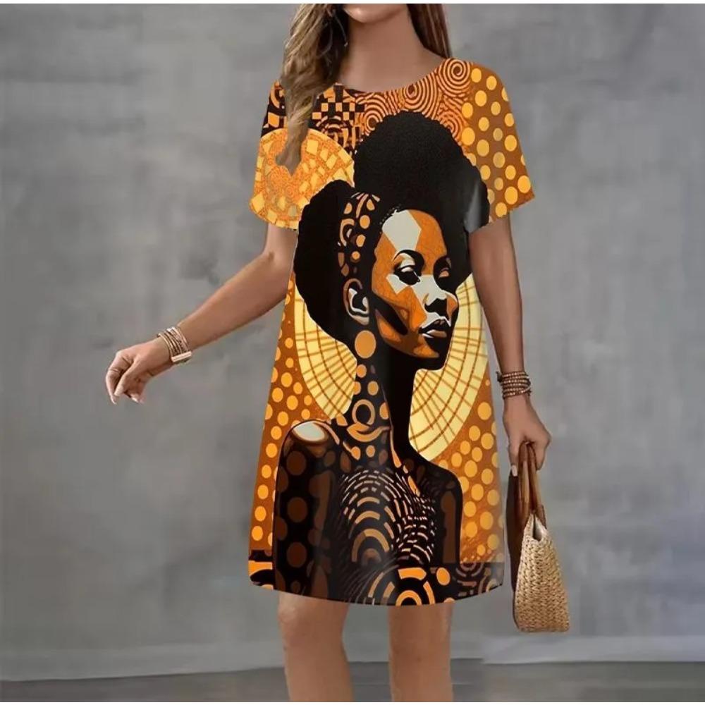 Summer Ladies 3D Printed Short Sleeve Dress Fashion Versatile Breathable Trend Casual