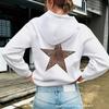 Mode Einfacher Leopardenmuster Fünfzackiger Stern Kapuzenpullover Lässig Locker Kängurutasche Kordelzug Pullover Oberteile