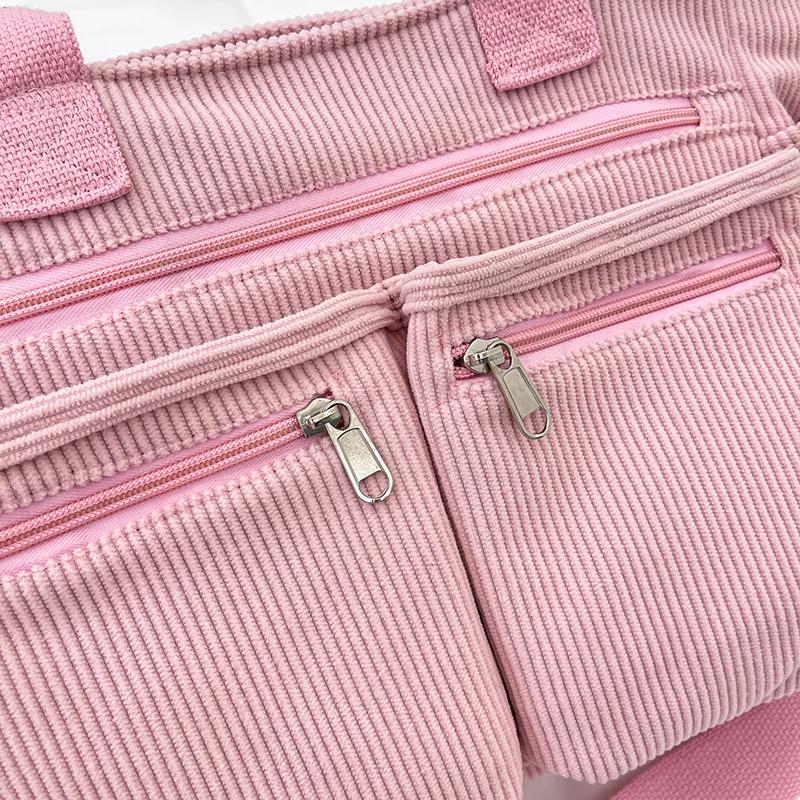 Large Capacity Corduroy Shoulder Bag for Women – Multi-Pocket Tote with Zipper Compartments and Stylish Design