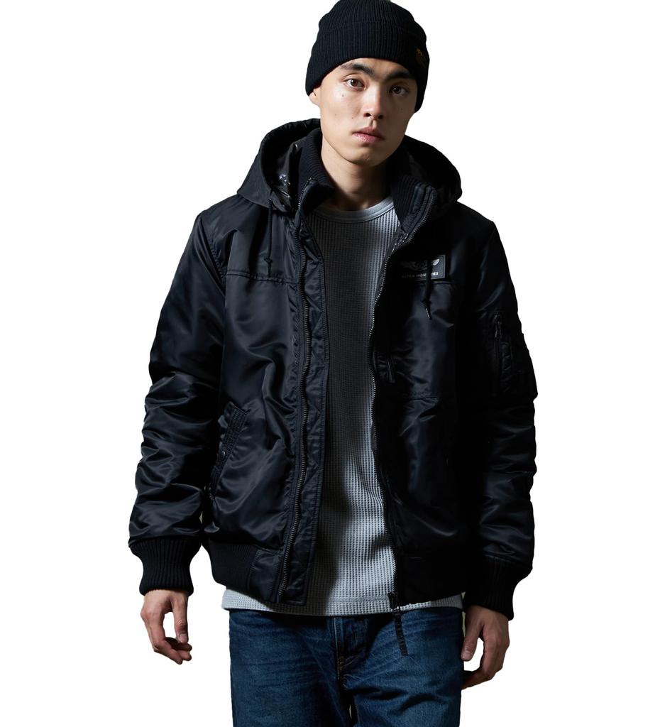 ALPHA INDUSTRIES Hooded Rib Jacket TA1716 Men's Size L BLACK