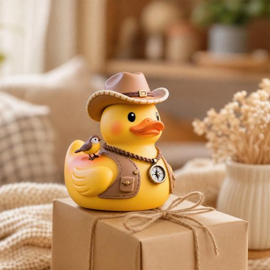 Yousheng Yellow Duck Ornament with Mountaineering Gear, Outdoor Explorer Theme Decorative Figurine, Synthetic Resin Duck Statue for Desktop Bookshelf
