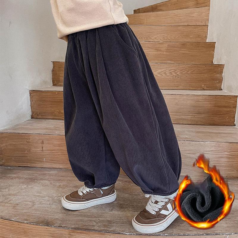 

Зимние детские вельветовые брюки с флисовой подкладкой для мальчиков, утепленные брюки-фонарики, свободные шаровары в корейском стиле для девочек 140 серый