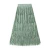 Qooth Women Tassel Splicing Pleated Skirt Elegant Elastic Waist All Match A-line Long Skirt For Spring Summer QT2140