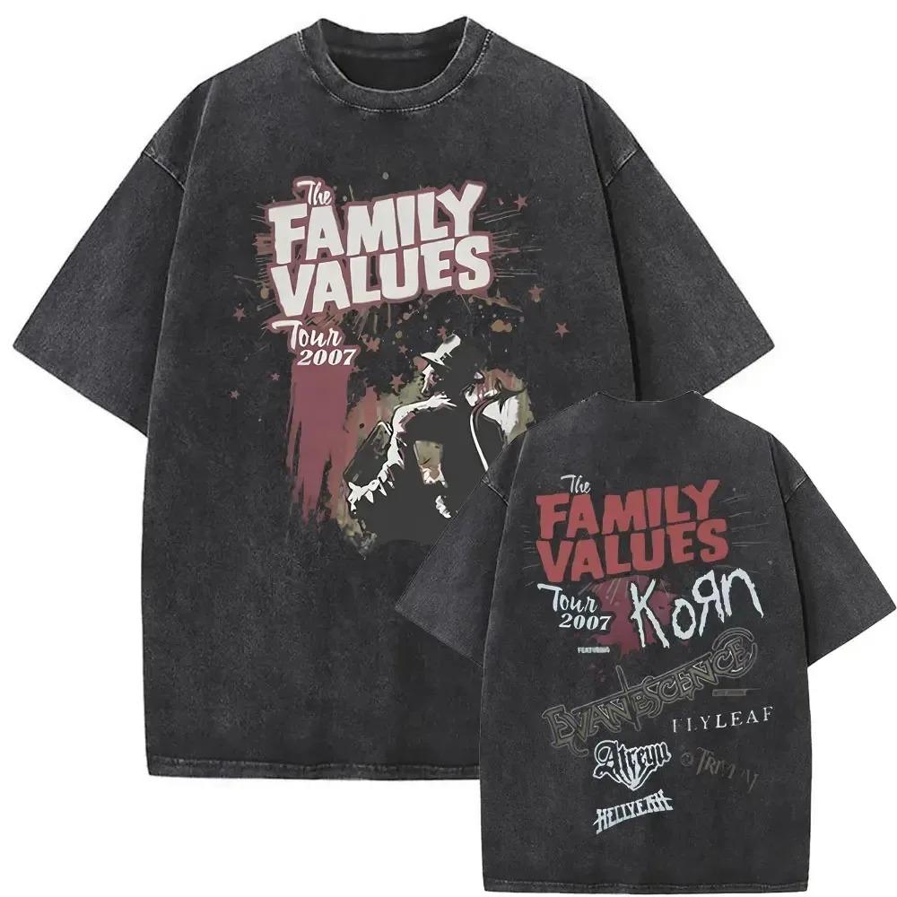 

Family Values Tour 2007 Nu Metal Festival Lineup Graphic Oversized Vintage Washed Streetwear T-Shirt Top for Rock & Nu Metal Fans L