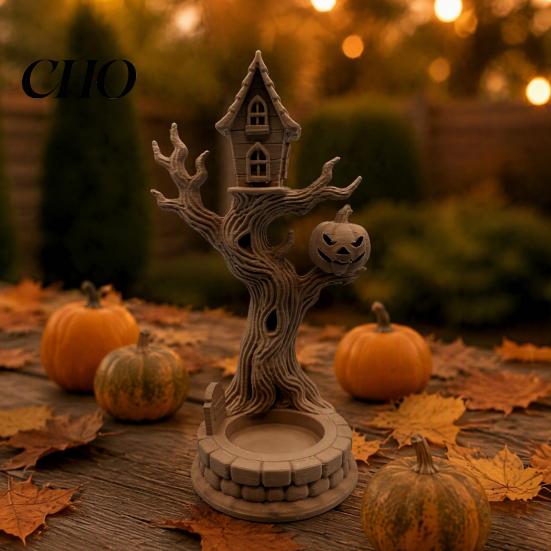 Unique Halloween Gift Ideas 3D Printed Tree House Ornament with Pumpkin, Spooky Table Dark Atmosphere Interior Decor Centerpiece, Dead Figurine