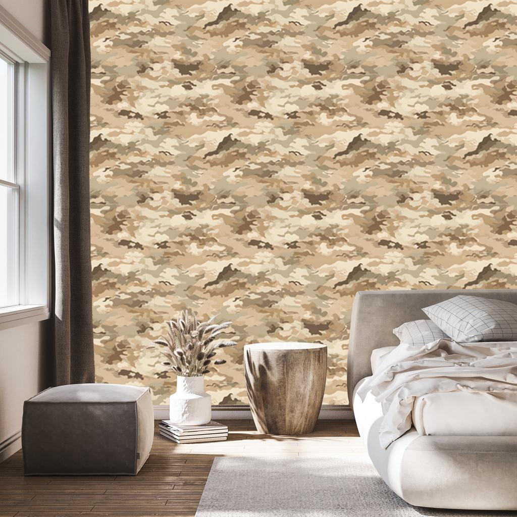 Military Camouflage Wallpaper Beige and Cream for Living Room and Bedroom 50x1000