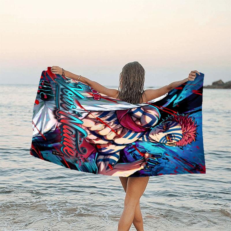 1pc Akaza Beach Towel with Custom Name, Beach/Swimming/Bath/Picnic/Camping Towel, Suitable for Seaside Beaches