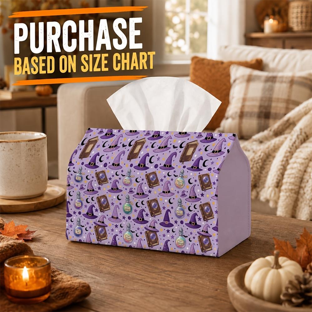 1pc Halloween Tissue Box Holder with Magical Spooky Design - Witch Hat Spellbook Potion Bottle, Durable Polyester, Ideal for Kitchen, Living Room, Bed