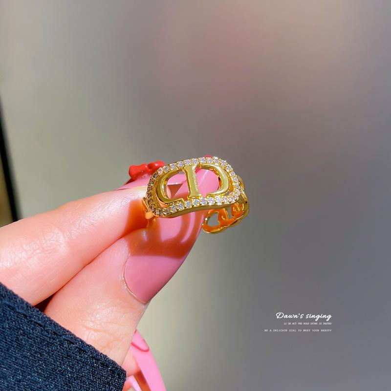 Echter Gold Partnerring, Modischer schlichter Ring für Damen, Verstellbarer offener Ring, Kaltes CD-Design