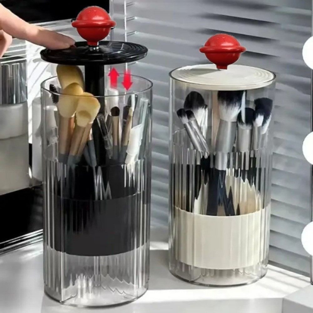 Automatic Lifting Makeup Brushes Holder with Lid Cosmetic Brushes Storage Box Lipstick Container