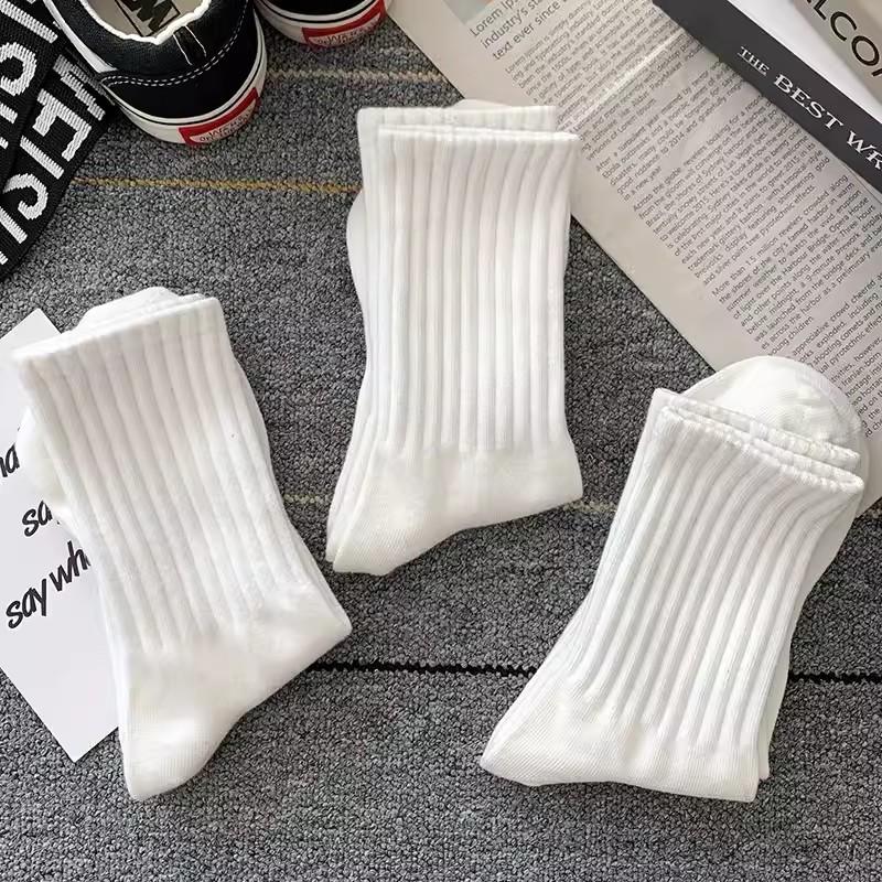 Soft Cotton Socks Men Women Solid Black White Breathable High Quality Sport Socks Spring Summer Male's Business Mid-tube Sock
