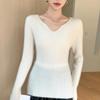 Women's Slimming Ribbed Wool V-neck Cashmere Sweater: Solid Color, Long Sleeve, Casual Knitwear
