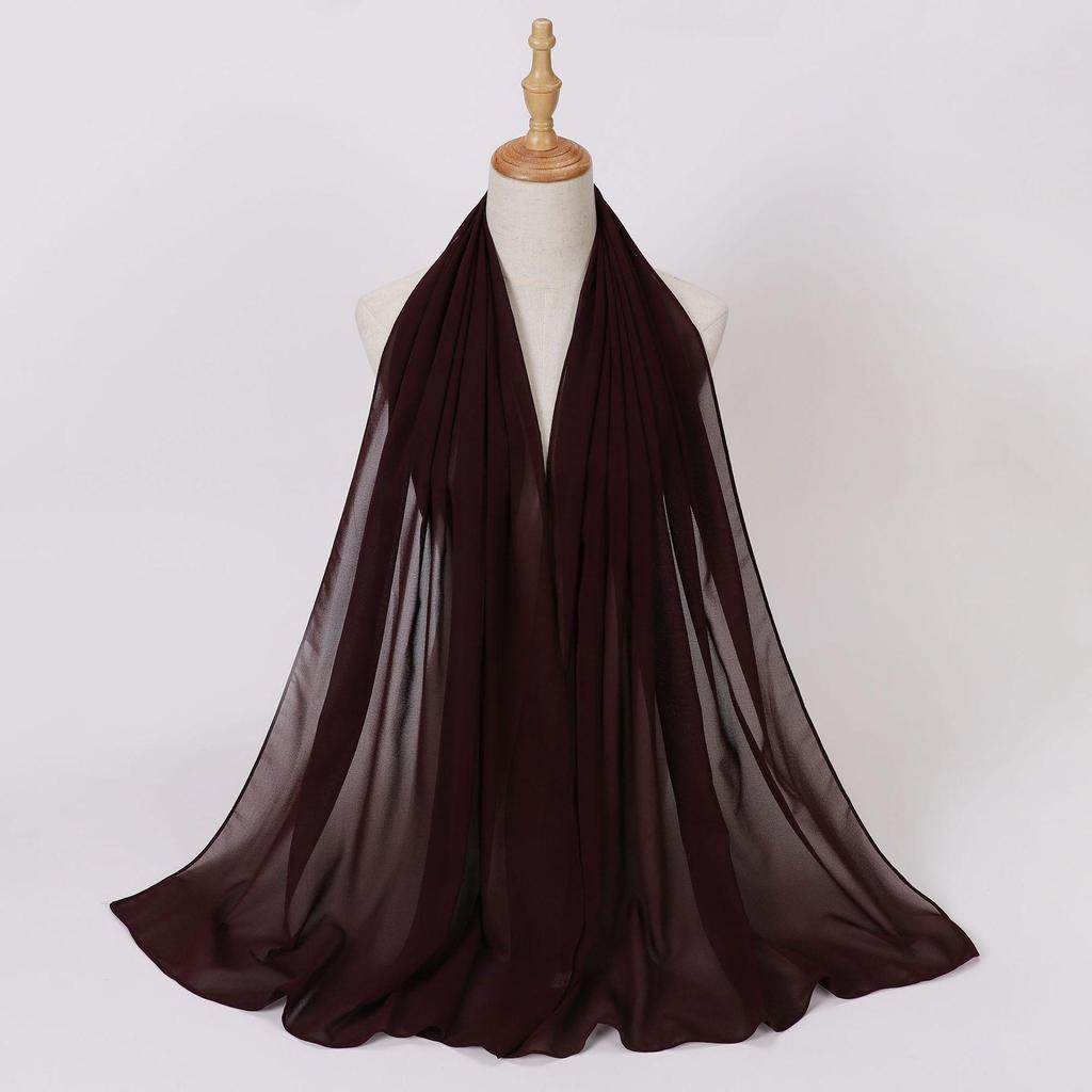 Ethnic Pearl Chiffon Hijab Scarf - Single Color, Long Style for Middle East & Africa