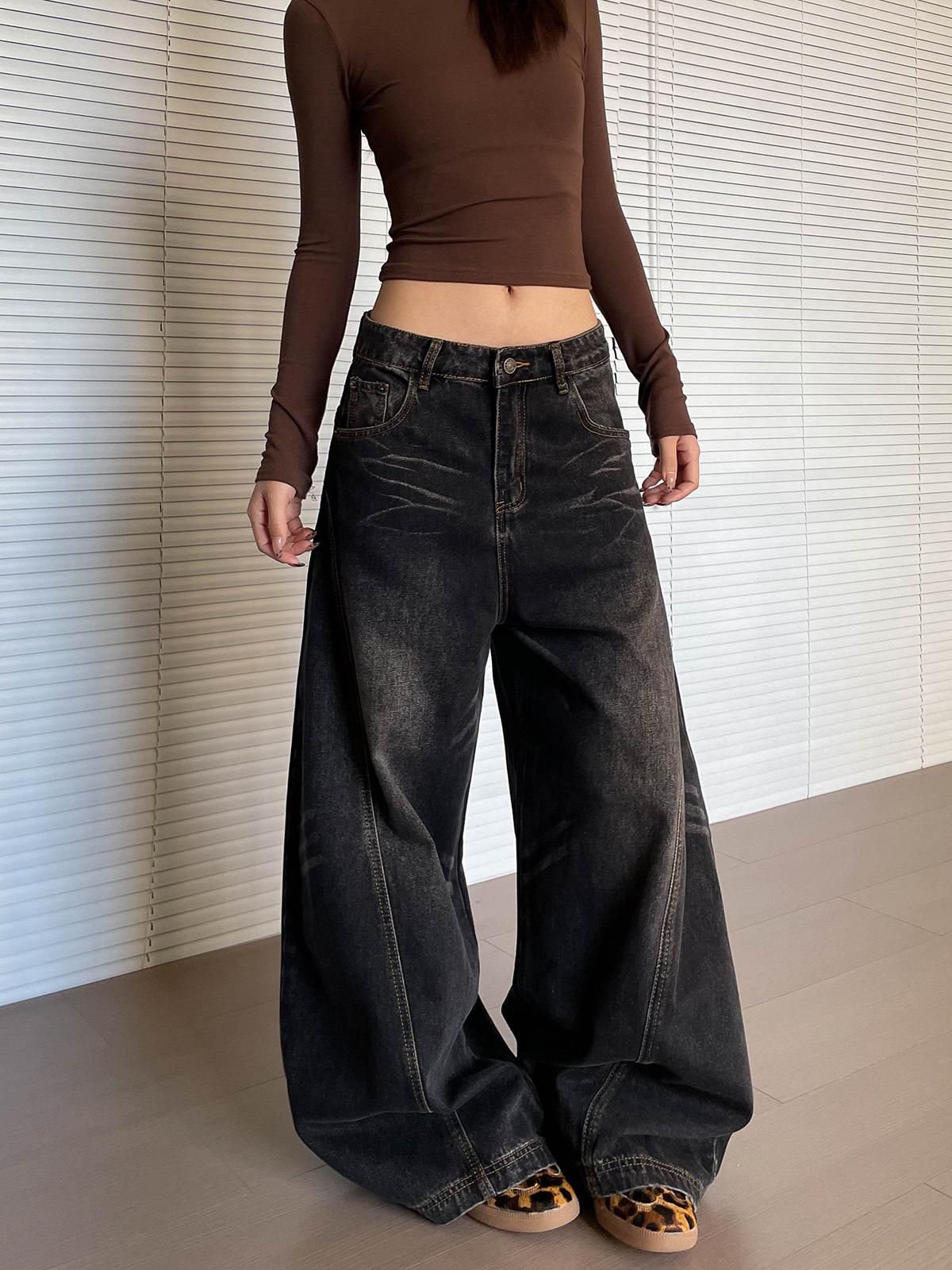 

Унисекс Ретро Джинсы-шаровары: Высококачественный свободный крой, универсальный стиль XL чёрный