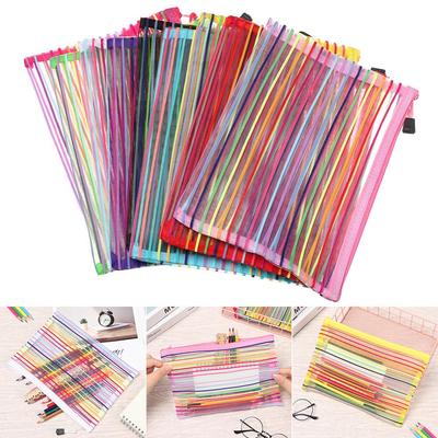 1 peça Bolsas Porta-moedas Cosmético Cor Arco-íris Papelaria Malha de Nylon Estojo para Canetas Armazenamento de Cosméticos Estojo de Lápis com Zíper Grade