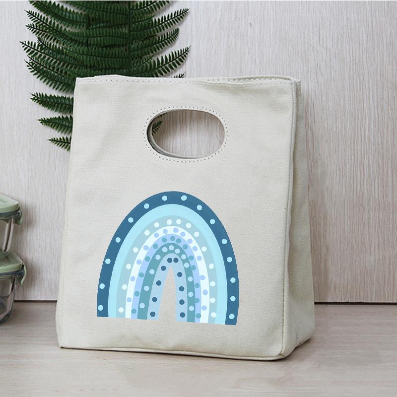 

Rainbow Print Portable Lunch Bags Thermal Insulated Bento Box Tote Office Cooler School Picnic Food Storage Pouch for Women Kids