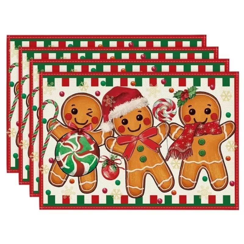 4PCS Christmas Placemats 30x45cm Linen Christmas Trees Snowflake Gnome Print Table Mats 2025 Xmas Table Pads For Home Hotel