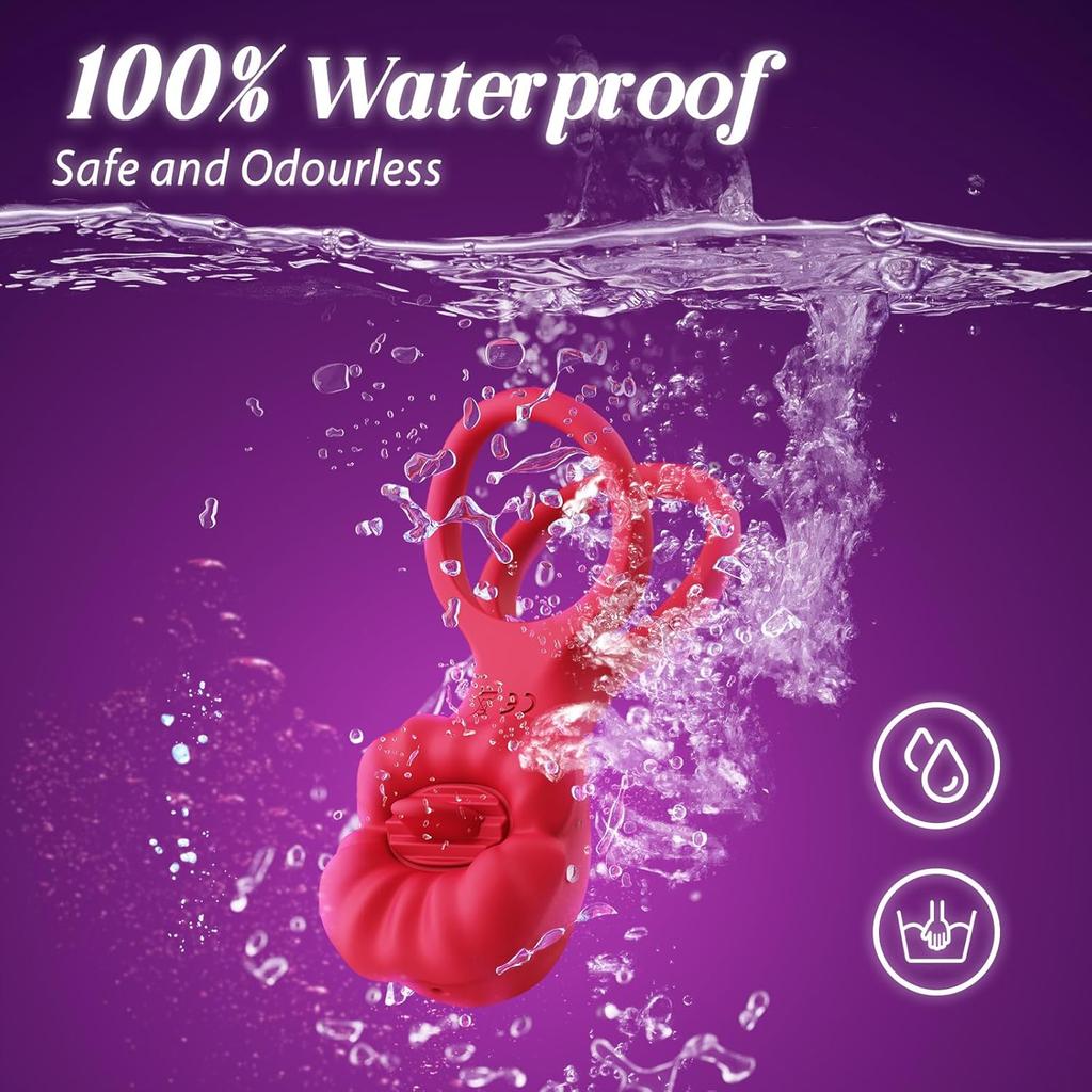 Vibrador 2 em 1 Brinquedos sexuais masculinos Envolvimento apertado em torno do pênis e períneo Anel peniano Estimulador clitoriano com prazer de lamber oral Brinquedos sexuais adultos para casais