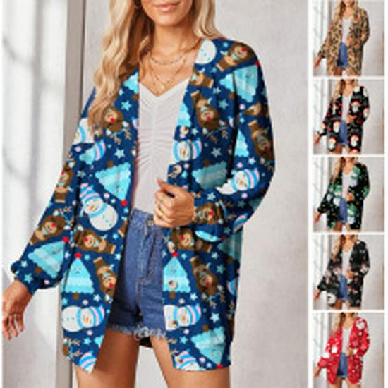 2023 European & American V-Neck Zipper Printed Short-Sleeve Loose Women's Top