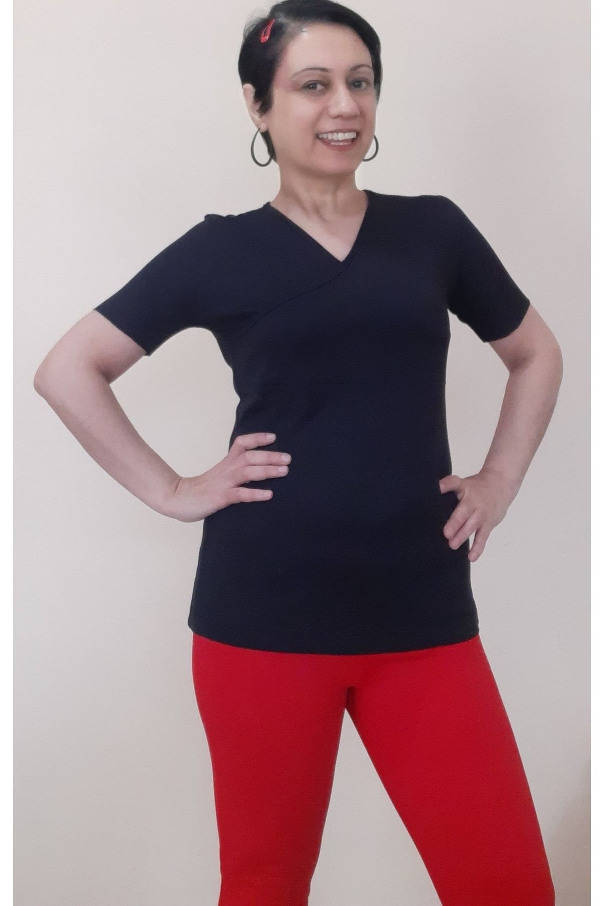 

Women s Style Big Size T-Shirt Black Cut-Front Double Breasted Combed Cotton Viscose T-Shirt L
