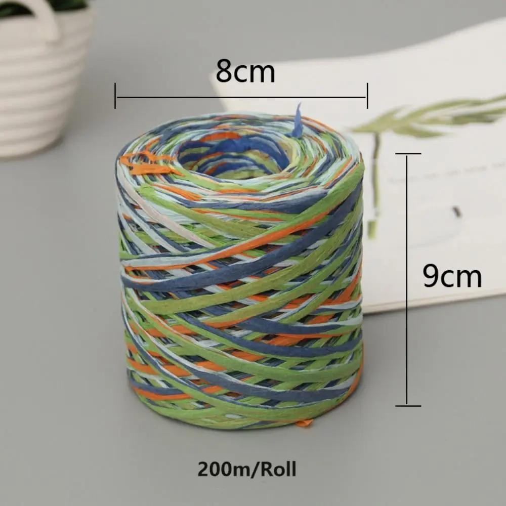 200m/Rulle Raffiapapperstråd Flerfärgad Miljövänlig Virkgarn DIY Handgjord Naturlig Raffia Flätad Tråd Presentinslagning