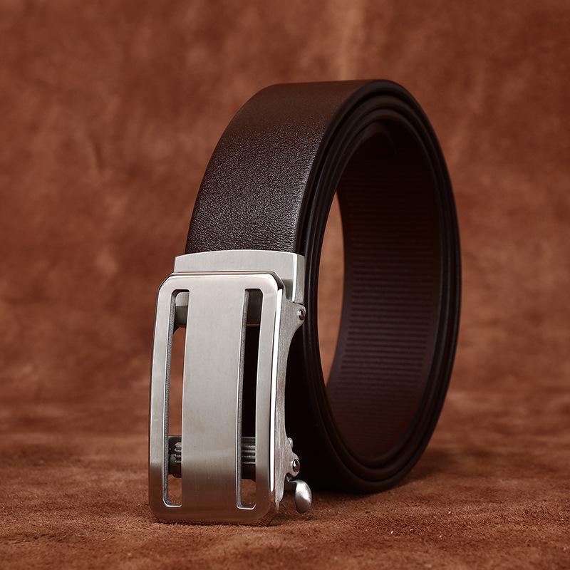High-End Stainless Steel Automatic Buckle Belt Men'S Genuine Leather First Layer Cowhide Simple Business Dress Pants Belt Men'S
