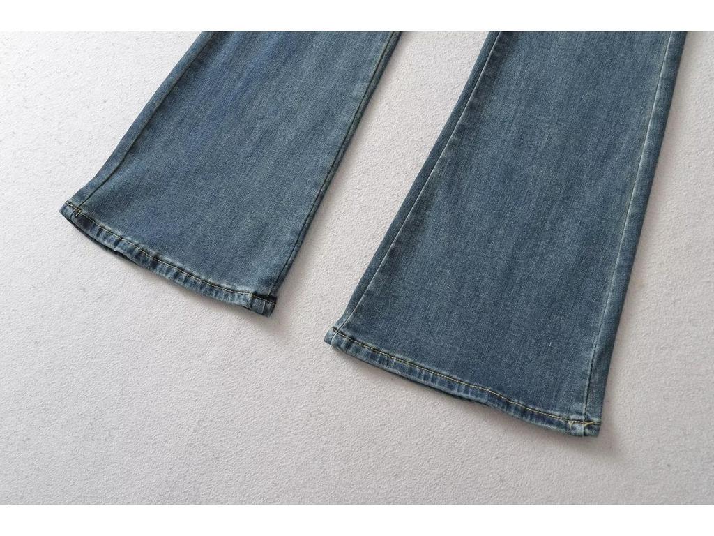 European & American Style High-Waisted Stretchy Flare Jeans with Pockets - Slim Fit, Long Micro-Flare Pants for Workwear