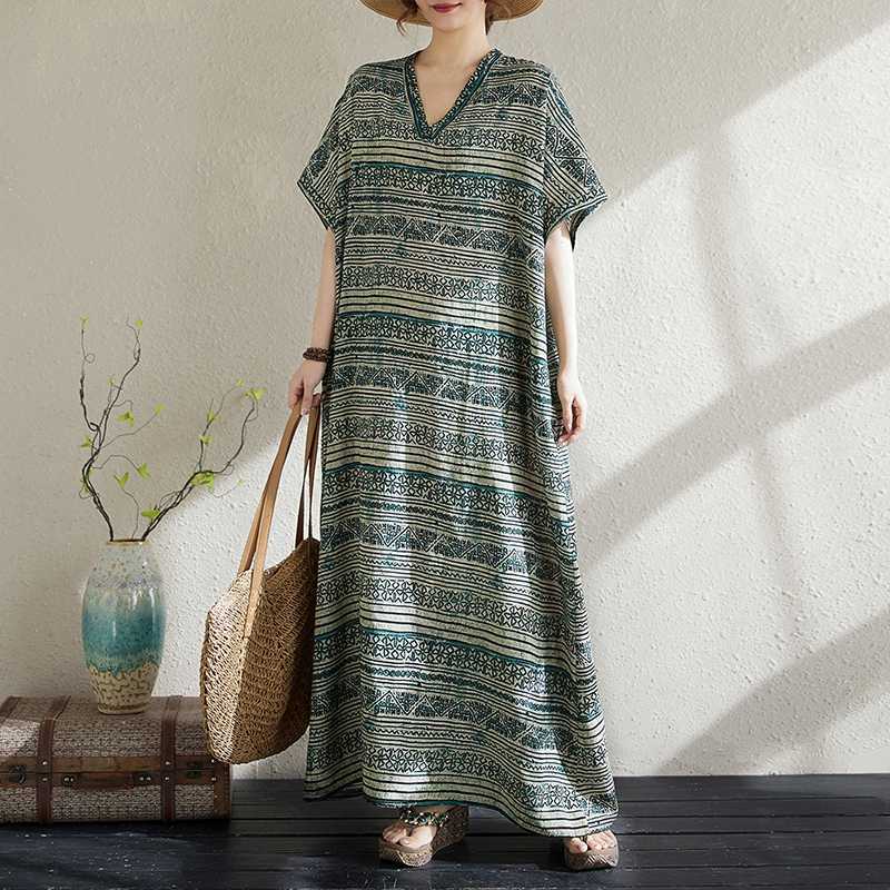 Summer Cotton and Linen Printed Loose and Simple Long Skirt, Women's Skirt Thin