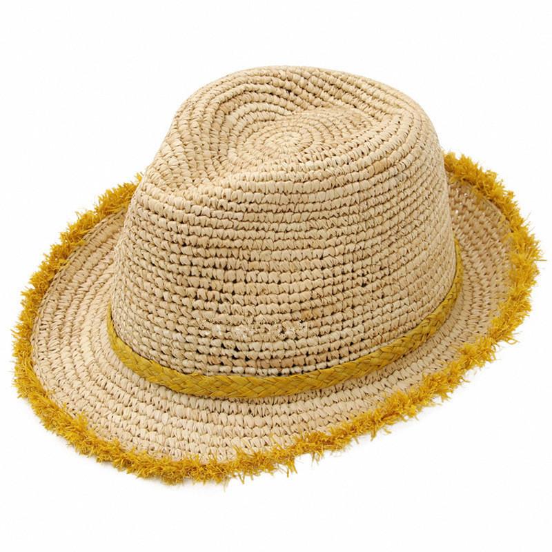 British Summer Natural Raffia Grass Colored Burr Lady Panama Fedoras Cap Women Panama Jazz Hat